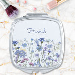 Monogrammed Blue Watercolor Wildflower Meadow Compact Mirror<br><div class="desc">Stay chic on the go with our Monogrammed Blue Watercolor Wildflower Meadow Compact Mirror. Adorned with a delightful meadow of blue cornflower and other blooms,  it's a floral touch of elegance for every makeup check. Embrace modern botanical vibes with this stylish companion.</div>