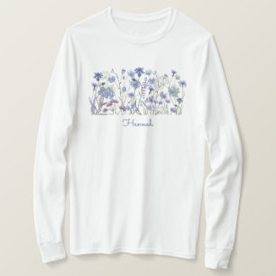 Monogrammed Blue Watercolor Wildflower Meadow T-Shirt