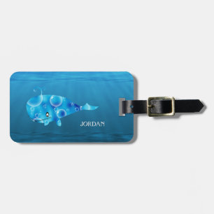 Monogrammed Blue Whale Luggage Tag