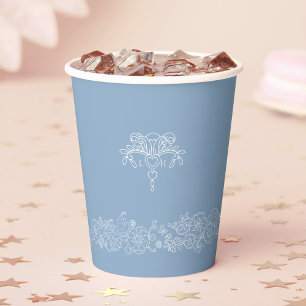 Monogrammed blue white fleur de lis wedding paper cups