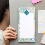 Monogrammed Blue White Spanish Tiles Pattern Magnetic Notepad<br><div class="desc">Personalise this magnetic notepad and pop it on your fridge or filing cabinet. The template is set up ready for you to add your initial to the monogram frame. This design has an elegant border of Spanish tiles, in blue, white and pale orange. The pad also has plenty of white...</div>