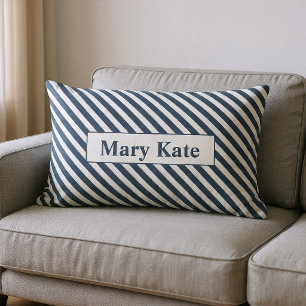 Monogrammed Blue/White Stripes Lumbar Cushion