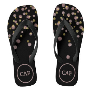 Monogrammed Blush and Gold Overlay on Black Jandals