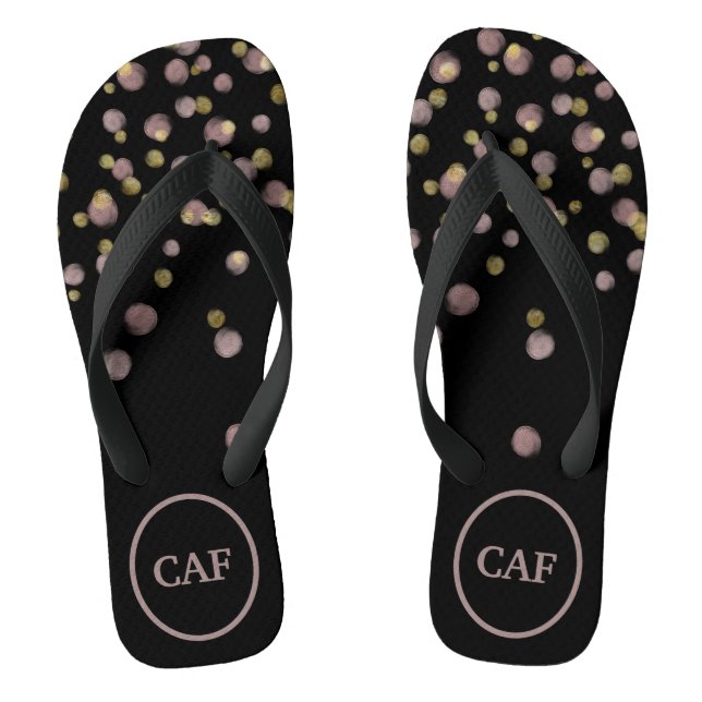 Monogrammed Blush and Gold Overlay on Black Jandals (Footbed)