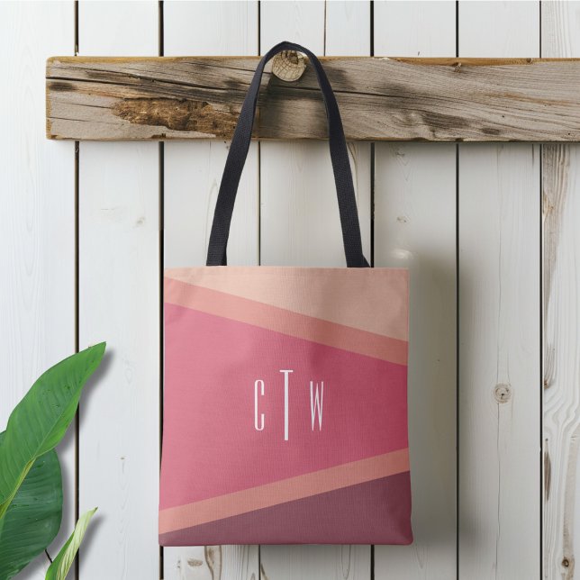 Monogrammed Blush Geometric Abstract Tote Bag (Creator Uploaded)