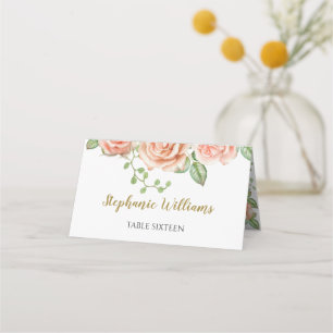 Monogrammed Blush Pink Floral Garden Place Card