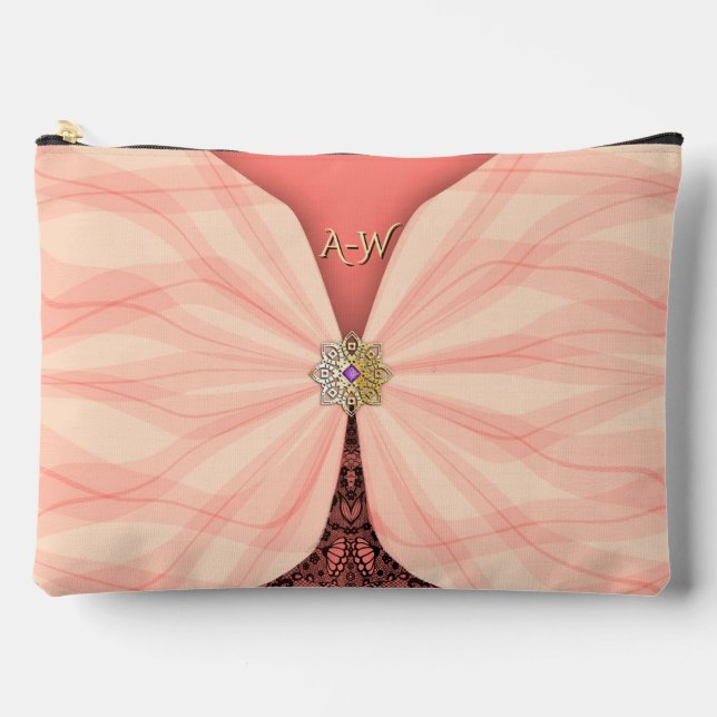 Monogrammed Blush Pink Jewel Textile Illusion  Accessory Pouch (Front)