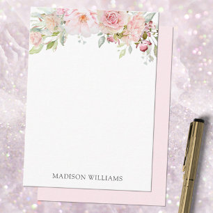 Monogrammed Blush Pink Watercolor Rose Flower Card
