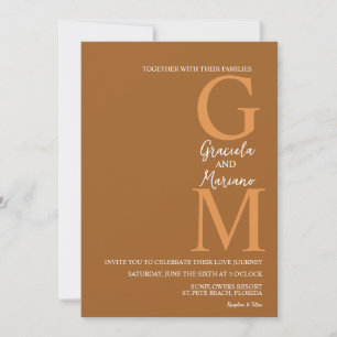 Monogrammed Bohemian Terracotta Brown Wedding Invitation