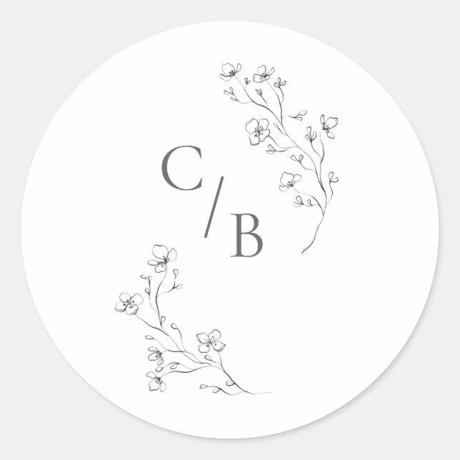 Monogrammed Boho Cherry Blossom Floral Wedding Classic Round Sticker (Front)