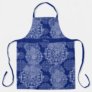 Monogrammed Boho Moody Blues Mandalas Apron