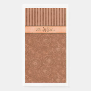 Monogrammed Boho Orange & Brown Geometric Stripe Napkin