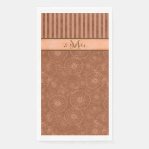 Monogrammed Boho Orange & Brown Geometric Stripe Napkin