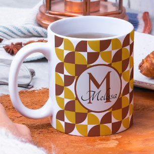 Monogrammed boho style colourful geometric pattern coffee mug