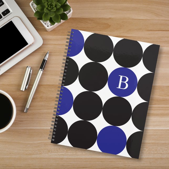 Monogrammed Bold Black Blue Dot Pattern Planner (Creator Uploaded)