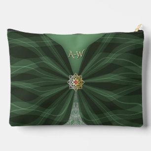 Monogrammed Botanical Green Textile Illusion Accessory Pouch
