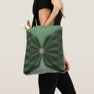 Monogrammed Botanical GreenJewel Textile Illusion Tote Bag