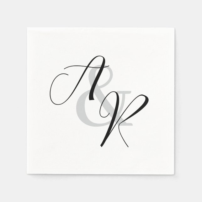 Monogrammed Bride and Groom Elegant Wedding Napkin (Front)