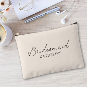 Monogrammed Bridesmaid Beige Elegant Script Accessory Pouch