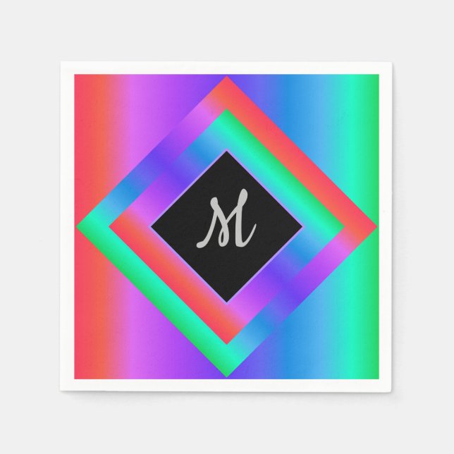 Monogrammed Bright Pastel Rainbow Napkin (Front)