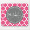 Monogrammed Bright Pink & Grey Quatrefoil