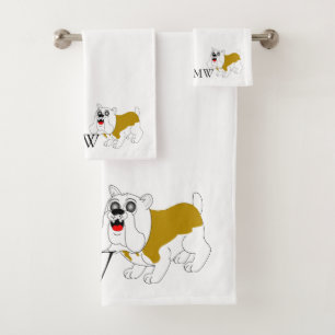 Monogrammed British Bulldog Design Bath Towel Set