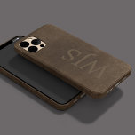 Monogrammed brown faux leather look masculine iPhone 15 case<br><div class="desc">Vintage leather looking (PRINTED,  NOT REAL TEXTURE) dark brown masculine elegant iPhone case with 3 letters custom monogram.</div>