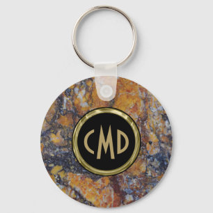 Monogrammed  Brown Faux Marble Stone Key Ring