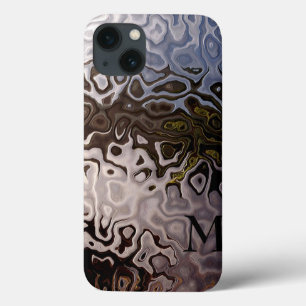 Monogrammed Brown Grey Shimmering Snakeskin Effect iPhone 13 Case