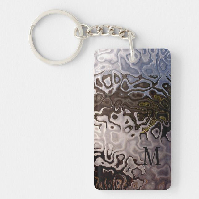 Monogrammed Brown Grey Shimmering Snakeskin Effect Key Ring (Front)