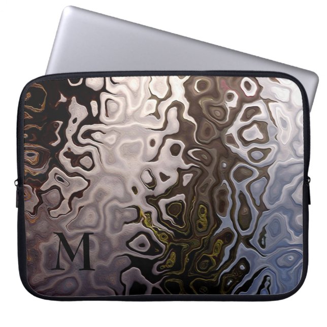 Monogrammed Brown Grey Shimmering Snakeskin Effect Laptop Sleeve (Front)