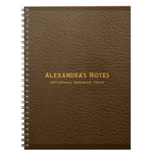 Monogrammed Brown Leather Ruff texture look Spiral Notebook