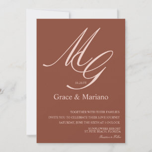 Monogrammed Brown Pink Muted Wedding   Invitation