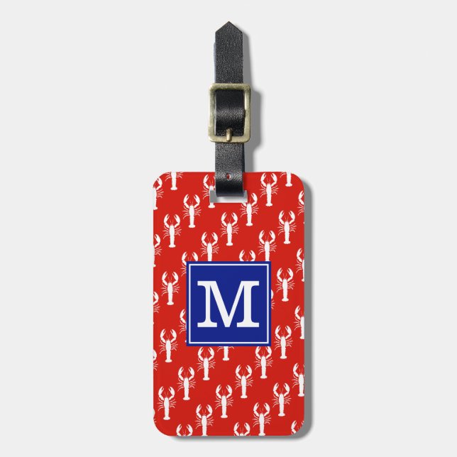 Monogrammed BS Lobsters Red Luggage Tag (Front Vertical)