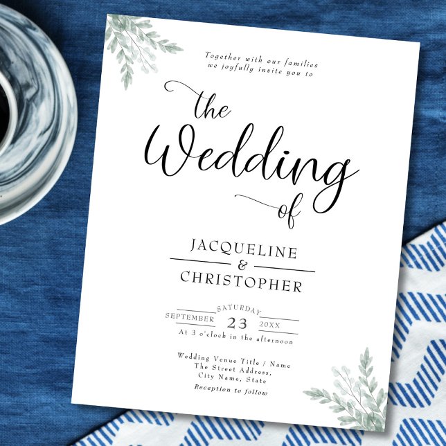 Monogrammed Budget Eucalyptus Wedding Invitation Flyer (Creator Uploaded)