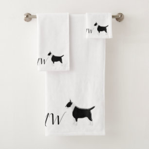 Monogrammed Bull Terrier Dog Design Bath Towel Set