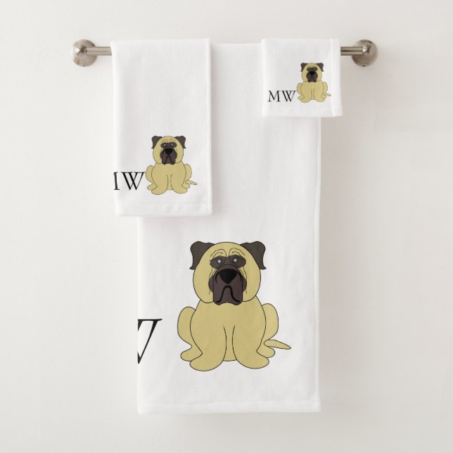Monogrammed Bullmastiff Dog Design Bath Towel Set (Insitu)