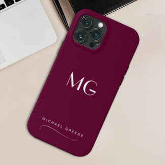 Monogrammed Burgundy Minimalist With Name iPhone 13 Pro Max Case