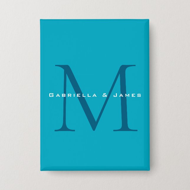 Monogrammed Calligraphy Azure Blue Modern Plain (Front)