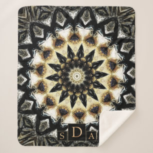 Monogrammed Campfire Wood Mandala Sherpa Blanket