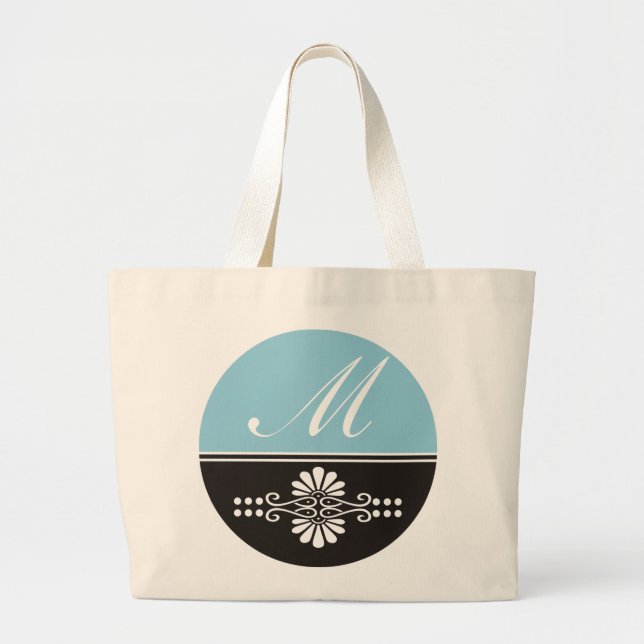 Monogrammed Canvas Tote Bags:Blue & Black (Front)