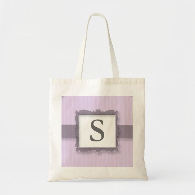 Monogrammed Canvas Tote Bags:Lavender Stripes (Front)