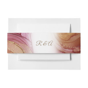 Monogrammed Carmine Bronze Wedding Invitation Belly Band