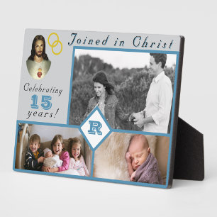 Monogrammed Catholic Anniversary Family Photos Plaque