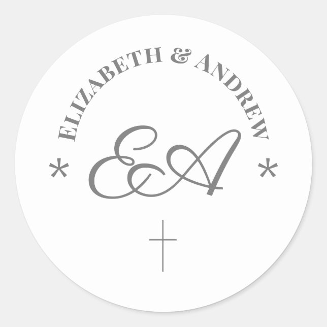 Monogrammed Catholic Wedding Classic Round Sticker (Front)
