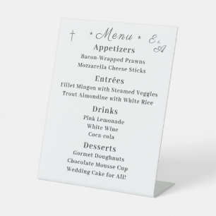 Monogrammed Catholic Wedding Menu Pedestal Sign