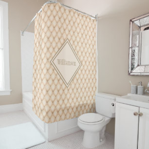 Monogrammed Champagne Diamond Geometric Pattern Shower Curtain