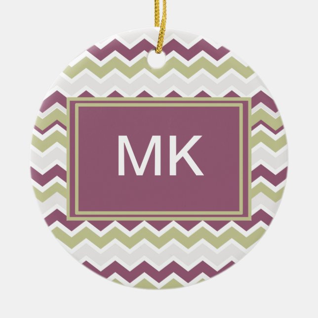 Monogrammed Chevron Brick Ceramic Tree Decoration (Front)