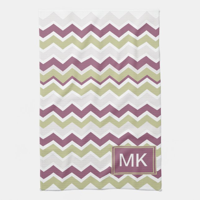 Monogrammed Chevron Brick Tea Towel (Vertical)