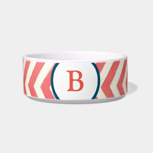 Monogrammed, chevron red, blue white bowl